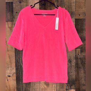 Chico's Sz 2 V-Neck Short Sleeve Top - Bright Pink New With Tags